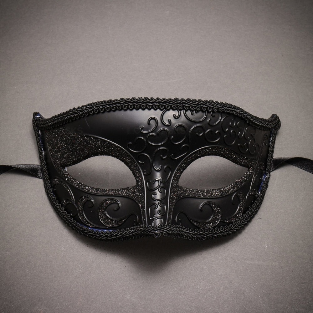 Classic Glitter Venetian Masquerade Mask- Black